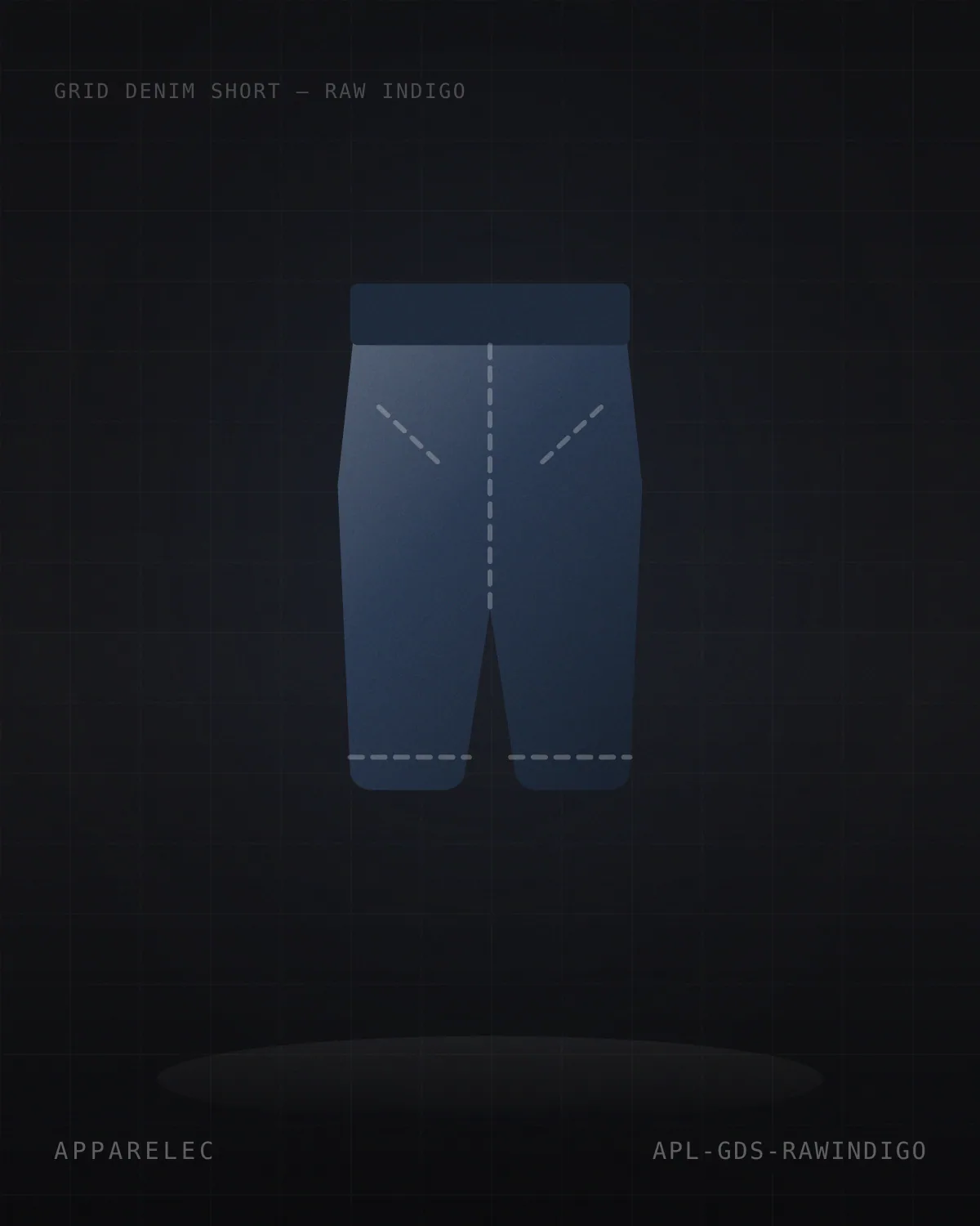 Grid Denim Short in raw indigo, front view