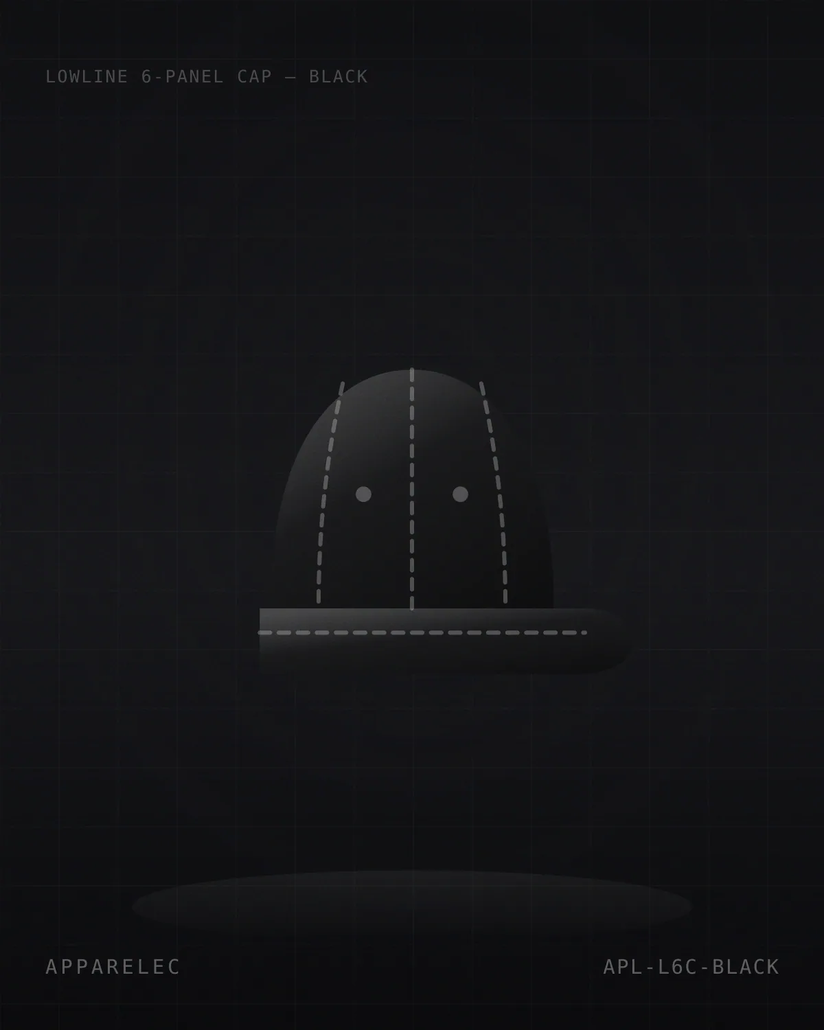 Lowline 6-Panel Cap in black, three-quarter view
