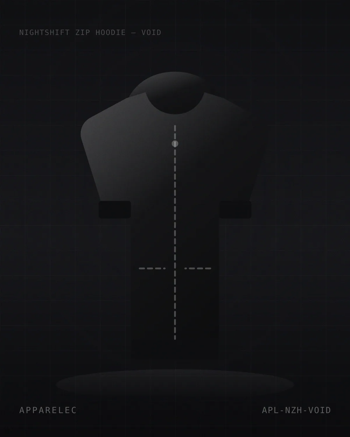 Nightshift Zip Hoodie in void black, front view